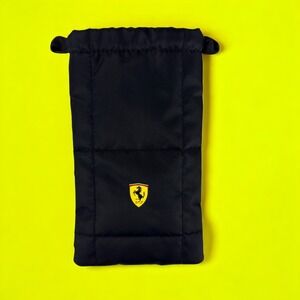 Ferrari Eyeglass Sunglass Pouch – Black Quilted Drawstring Case | Horse Logo
